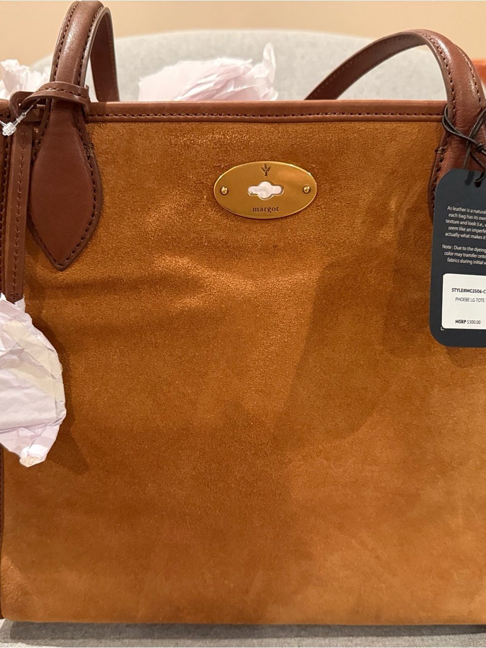 Margot Phoebe Large Hobo Bag Mulberry Brown Suede and Leather Top-Handle Tote - Picture 2 of 6